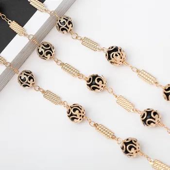 

High Quality 70CM Luxurious Openwork Pattern Sunglasses Lanyard Strap Necklace Eyeglass Black Beads Chain Cord For Dinner Party