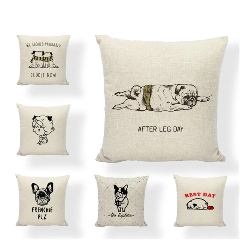 Fashion Simple Black Red French Bulldog Lazy Cushion Set Dreamcatcher Birthday Party 45*45Cm Decorative Bed Hug Pillowcase | Дом и сад