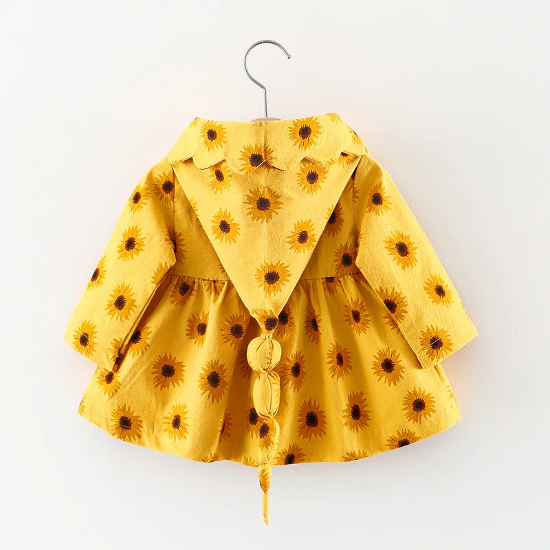 

2019 Spring Baby Girls Cotton Sunflower Long Sleeve Hooded Jacket Princess Trench Kids Outerwear Coat Infant Clothes casaco