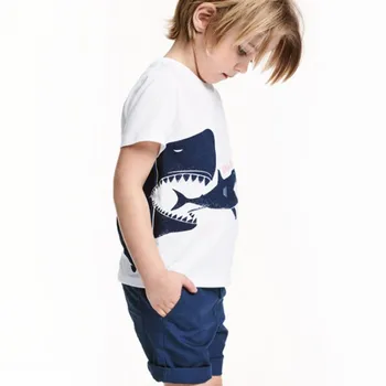 

Little maven children clothes 2018 summer baby boys clothes short sleeve tee tops shark print Cotton brand white t shirt 51007