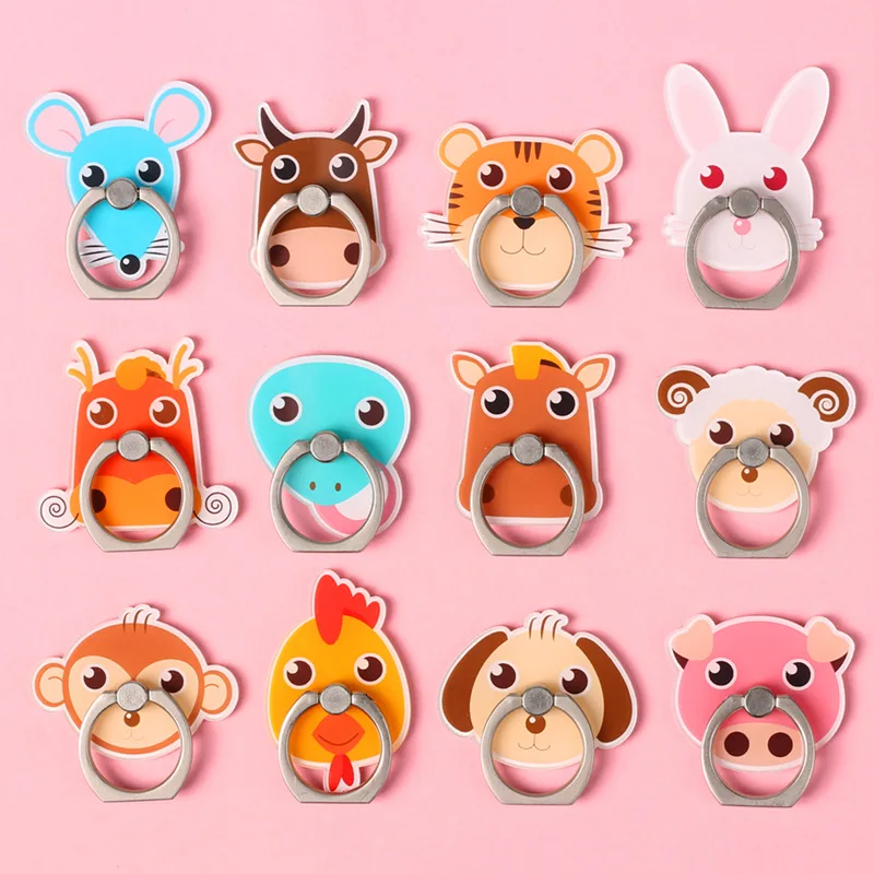 Animal Finger Ring Holder Bracket Cartoon Dragon Dog Rabbit Paste Mobile Phone Holder Buckle Acrylic Bracket for Smartphone