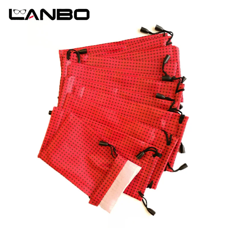 

LANBO 50 pcs/lot Pouch Bag Glasses Case Soft Waterproof Plaid Cloth Wholesale Sunglasses Case Glasses Bag Red Color S27