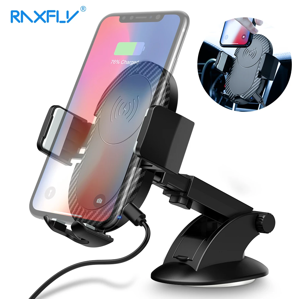 RAXFLY Car Wireless Charger For iPhone X 8 7 Plus 10W Fast Qi Wireless Charger For Samsung S9 S8 2 In 1 Car Phone Holder Stand RAXFLY Car Wireless Charger For iPhone X 8 7 Plus 10W Fast Qi Wireless Charger For Samsung S9 S8 2 In 1 Car Phone Holder Stand