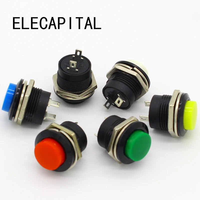 AC 250V 3A 2 Pole Terminal SPST Momentary Green Round Push Button Switch 5Pcs