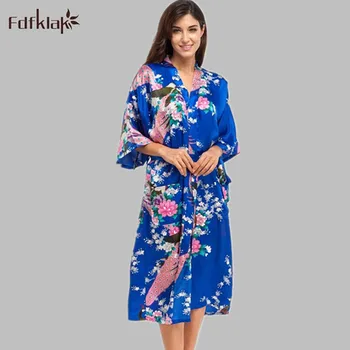 

Fdfklak European Style Print Women Long Gown Dressing Gowns For Women Bridesmaid Robes Bathrobe Plus Size M-3XL Black/White E900