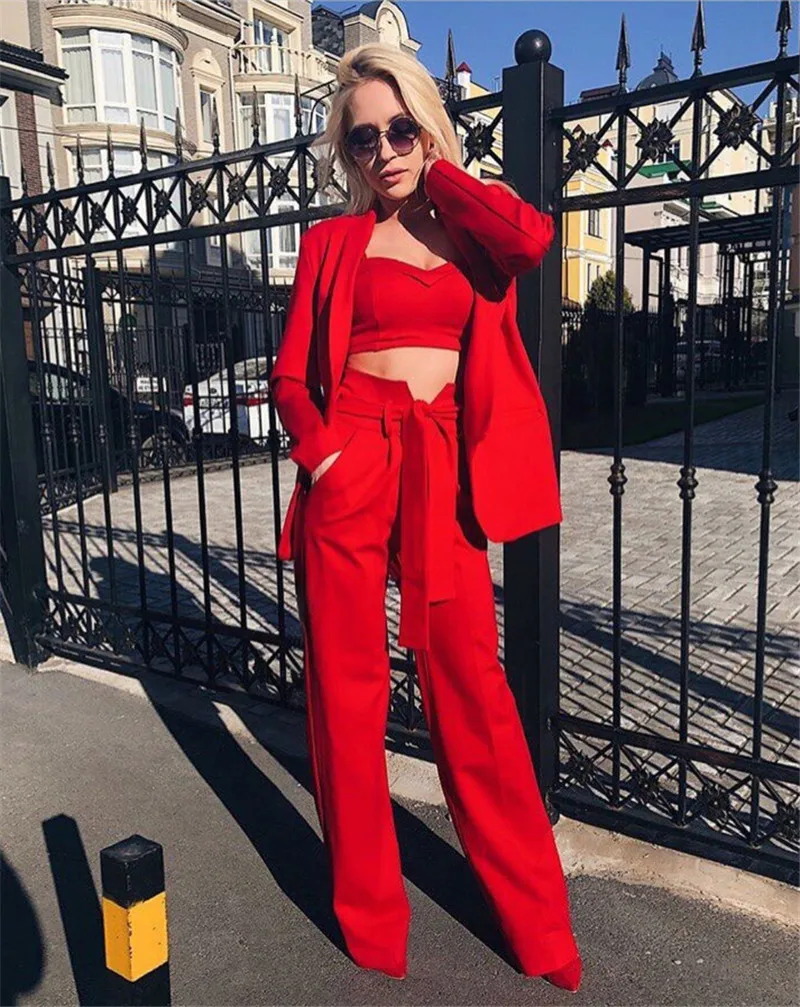 

Luxury Celebrity Three-Piece Warm Long Coats With Pants & Tops Trend Winter Women Suits Women Clothing