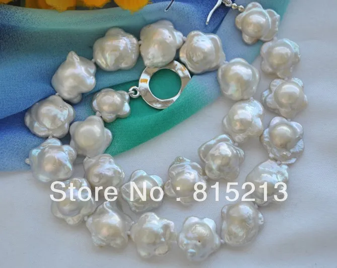 

FREE SHIPPING>@@> N283 17" 18mm flower white keshi reborn freshwater pearl necklace