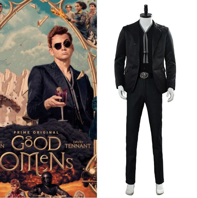 

Good Omens Devil Crowley Cosplay Costume Black Uniform Suit Full Set Halloween Carnival Costume Adult
