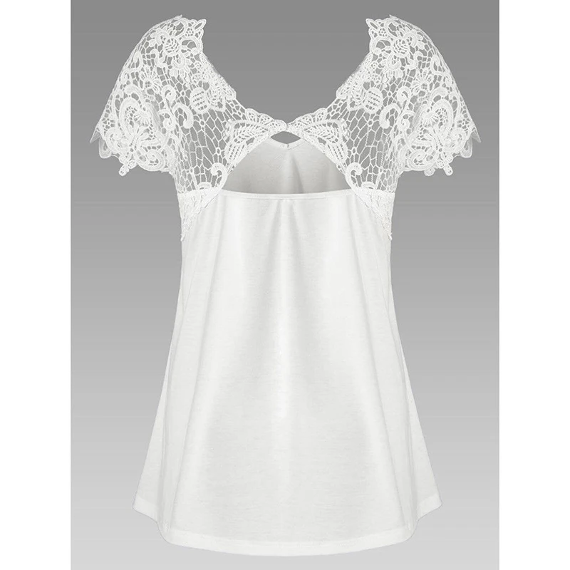 Women's Blouse 2019 Summer Oversized Short Sleeve Loose Shirt Ladies V-Neck Lace Patchwork Casual Tops Tunic Shirt Femme Blusas