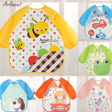 Детские нагрудники с милыми мультяшными животными, водонепроницаемые, цветные, детские, для мальчиков и девочек, с длинным рукавом, с буквенным принтом, водонепроницаемые, для кормления, фартук, нагрудник, 2