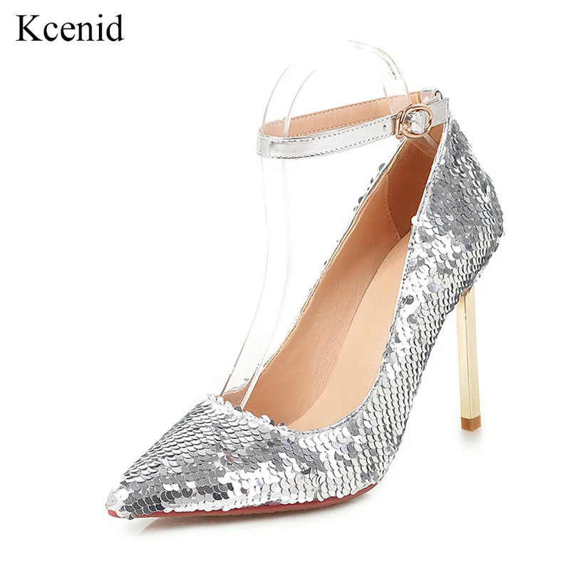 

Kcenid Fashion buckle strap bling pumps women elegant high heel pointed toe party wedding shoes woman sexy bridal pumps stiletto