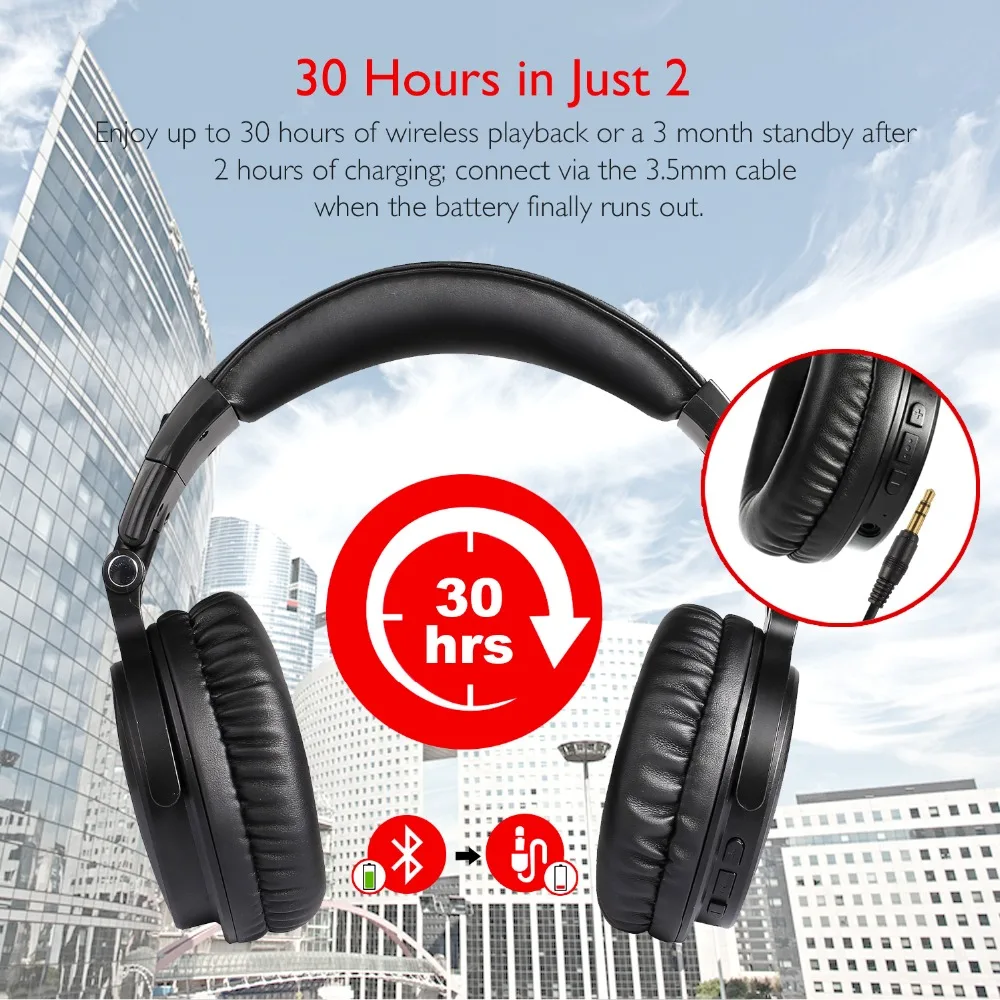 Oneodio cancelación del ruido auriculares V4.1 auriculares Bluetooth Wireless-Ear estéreo inalámbrico + Cable de auriculares para teléfonos móviles PC nuevo - 2