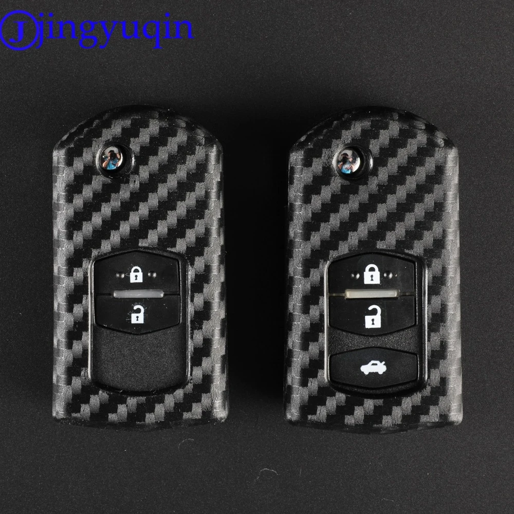 

jingyuqin 2/3 Carbon Silicone Remote Folding Car Key Case Cover For Mazda CX-5 CX5 CX-7 CX7 3 2 6 Atenza CX-9/CX9 MX5