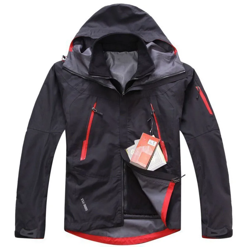 2016 Brand 2 IN 1 Mens Waterproof Soft shell Outdoor Jackets Hiking