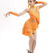 Розовый белый фиолетовый зеленый Румба латинские танцы платье Танго Samba 100-160 см милые профессиональные для девочек детское платье костюм