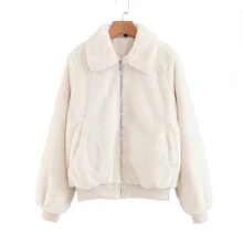 Повседневное из искусственного меха пальто Женская куртка осень-зима теплый мягкий мех бейсбольная куртка с плюшевой подкладкой, на молнии толстовка с отворотом, пальто, для женщин