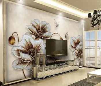 

Embossed Poppy Floral Wall Mural Wall Paper 3d Gold Flowers Butterfly Canvas Contact Paper Photo Wallpaper Papel De Parede