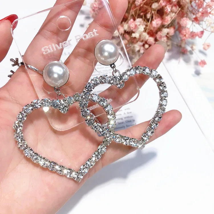 exaggerated heart cz earring 925 silver pin Hypoallergenic fadeless fashion jewelry stud earrings for women girl gift