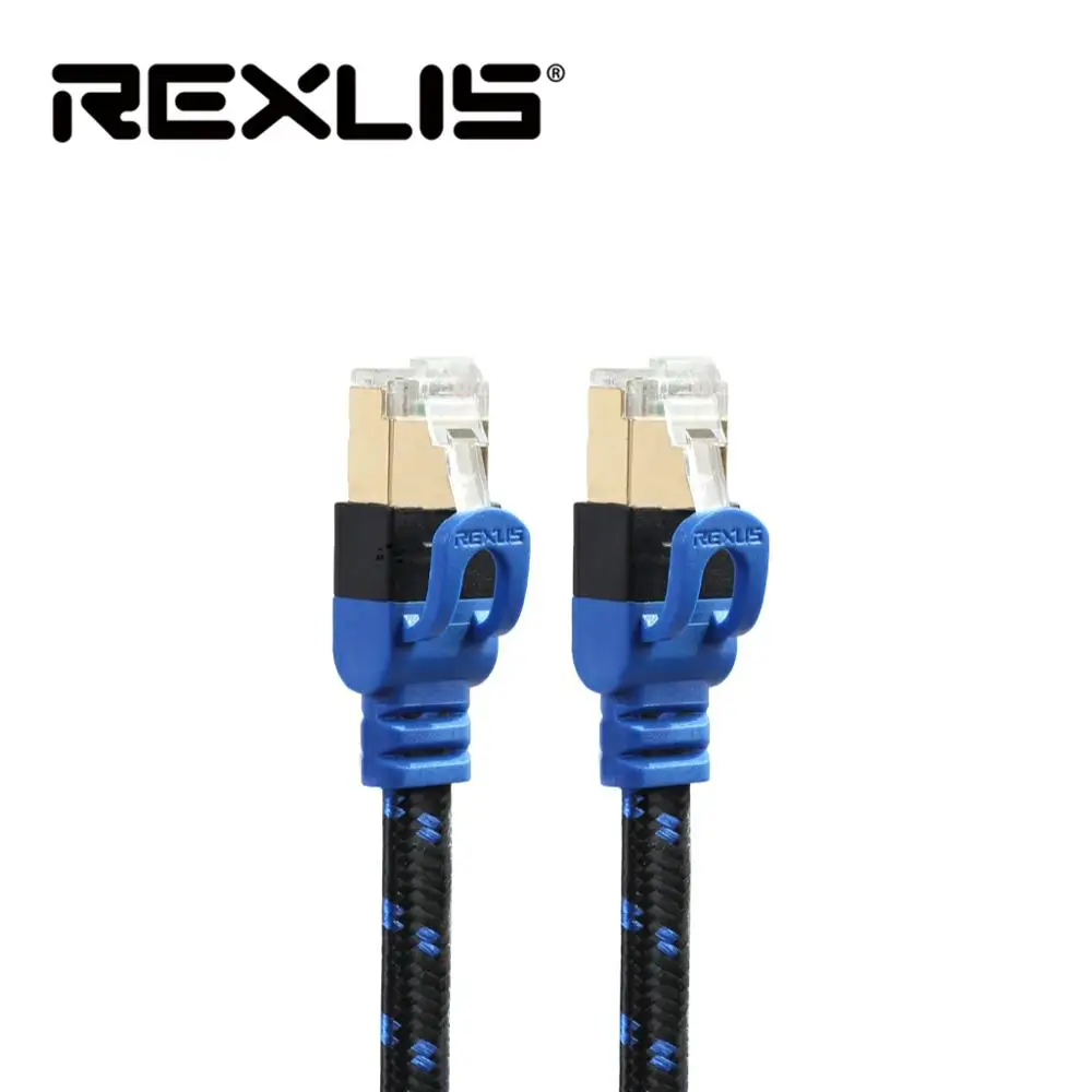 Gold-Plated CAT7 Flat Ethernet 10 Gigabit Two-Color Braided Network LAN Cable for Modem Router LAN Network with Shielded RJ45 Connectors 8m Length