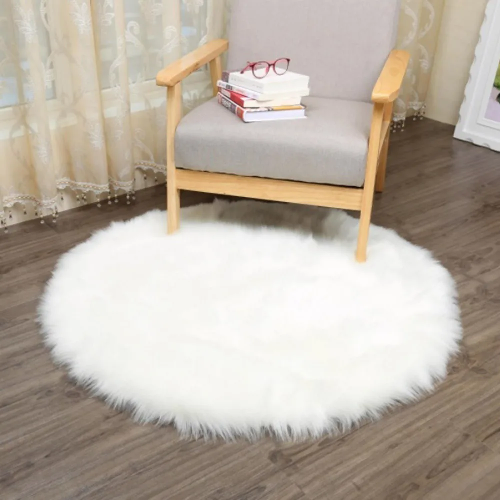 

Newest Soft Faux Fur Rug Household Bedroom Warm Mat Sofa Chair Desk Pad Round Carpet