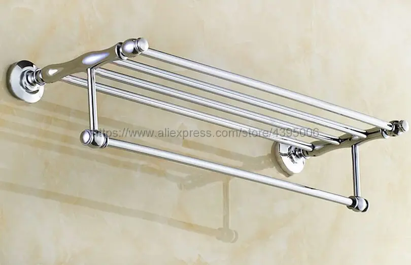 Double Chrome Wall Mounted Bathroom Towel Rail Holder Shelf Storage Rack Bar Bathroom Accessories Bba801