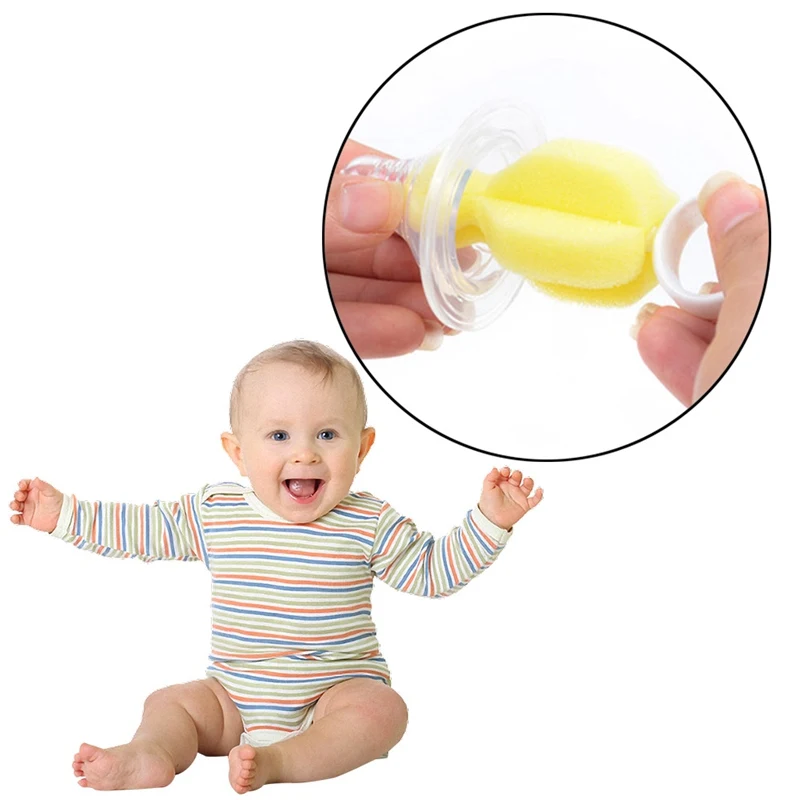 Новая Вращающаяся губка 360 градусов желтая Детская щетка для сосков, очищение сосок для кормления, щетки для бутылочек, очиститель соски для младенцев-10