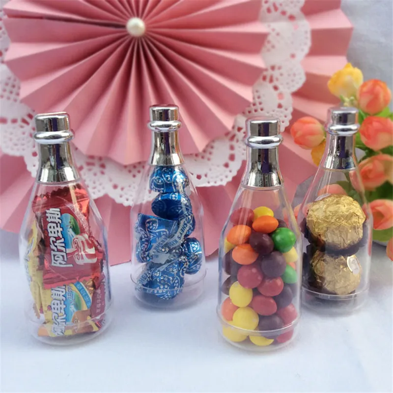 

48pcs Plastic Candy Bottle Box Champagne Bottle Candy Jars Wedding Chocolate Sweet Bottle Event Party Supplies