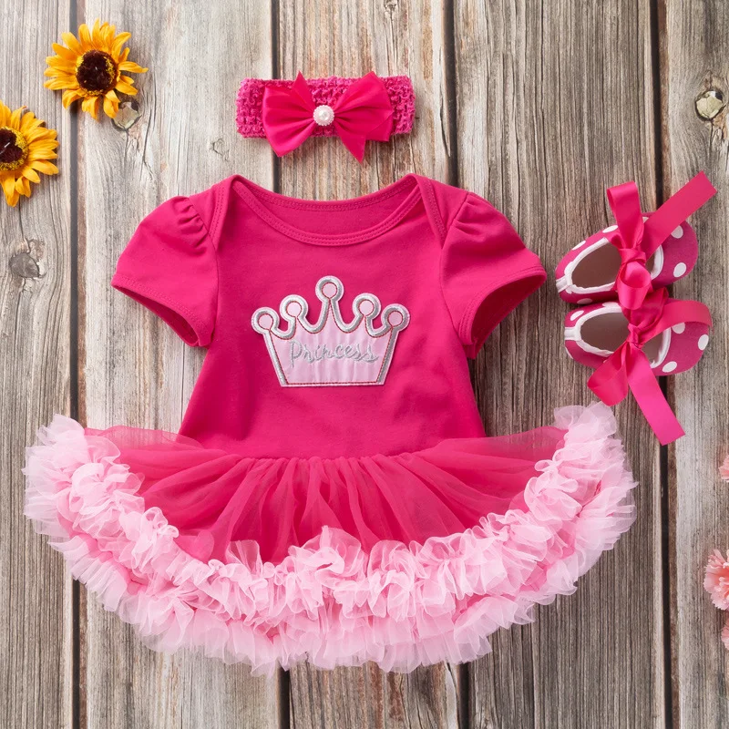 Платье для новорожденных коллекция года, Летний комбинезон с короткими рукавами для маленьких девочек костюм из 3 предметов комплект одежды для малышей от 0 до 2 лет