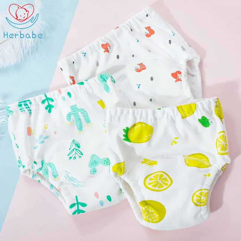 

Herbabe Baby Cloth Diapers 100% Cotton Print Absorbent Baby Diaper Pants Newborn Infant Washable Nappy Kids Boys Girls Nappies