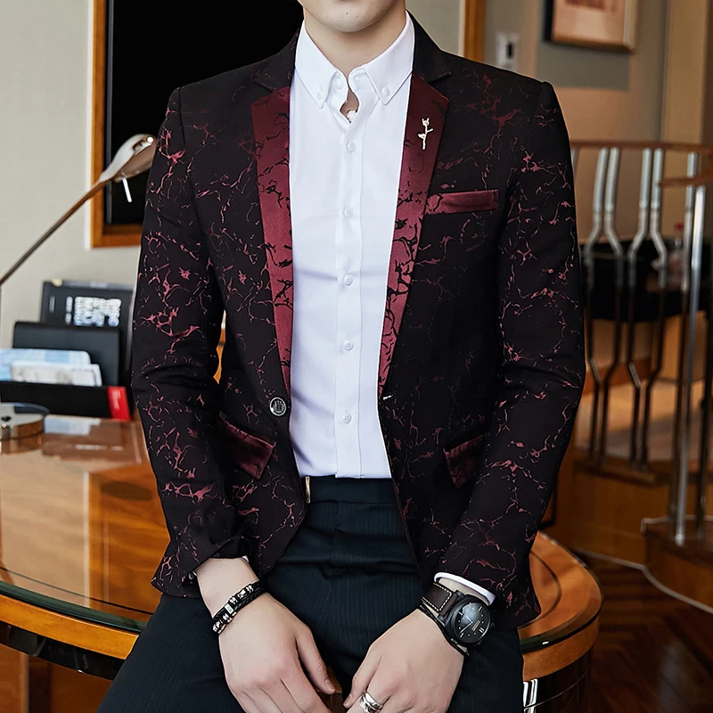 

2018 Dress Dinner Blazer Homme Slim Fit Suit Coat Jacket Luxury Party Prom Blazer Shinny Yarn Wine Red Blue Contrast Collar