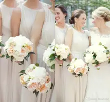 White Cheap Chiffon Long Bridesmaid Dresses High Neck Floor Length Elegant Wedding Party Prom Gowns 2016 Formal Party Dress C57