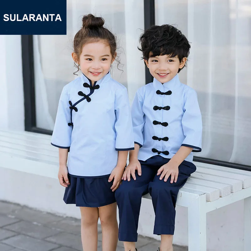 Kids Traditional Chinese hanfu Costume School Uniform for Girls Boys