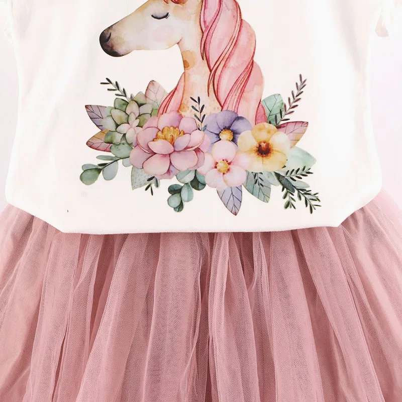 Bear Leader/Одежда для девочек, 2019 летний комплект одежды для девочек, детская одежда, футболка с рисунком + розовое Сетчатое платье принцессы