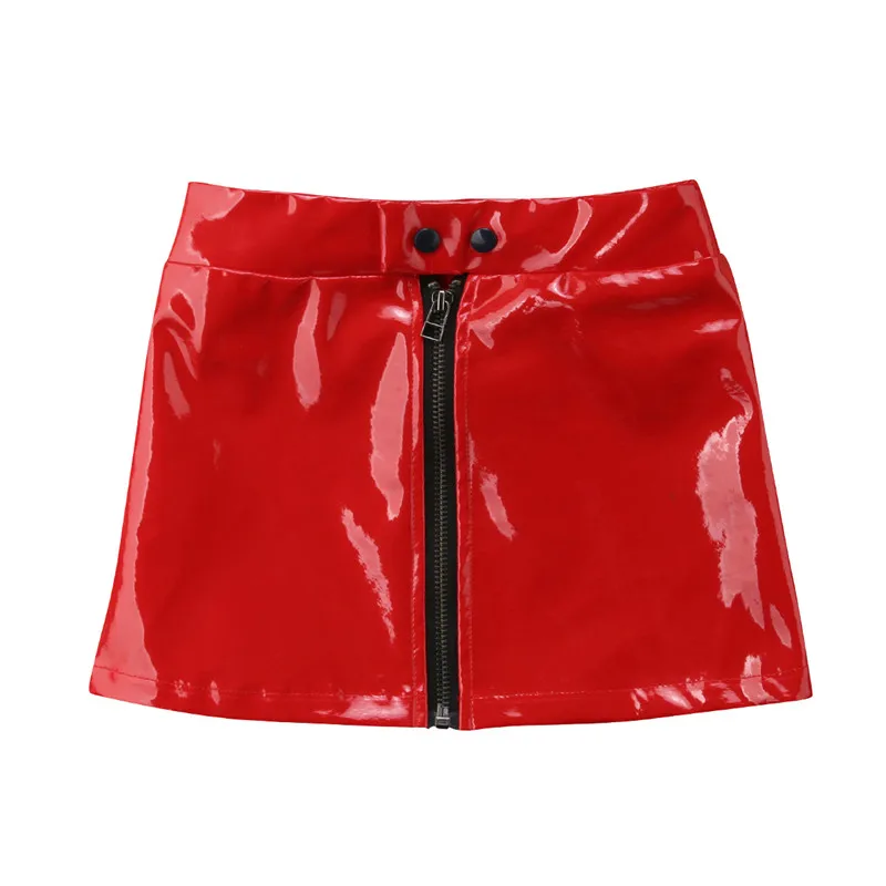 Красный Emmababy Hot Sale Button Bright Leather Skirt Solid Red Black Baby kids Girls Outfits Sequins Leather Mini Skirt Clothes - Цвет: Красный