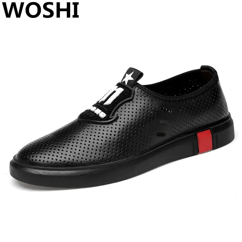 

Summer Fashion New Genuine Leather hollow Shoes Men's Dress Genuine leahter Shoes Flats breathable lovers Shoes big size 47 w5