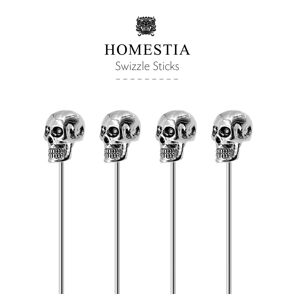 Silver Skull Top Swizzle Sticks Stainless Steel Stir Reusable for Drinks and Coffee Set of 5 | Дом и сад