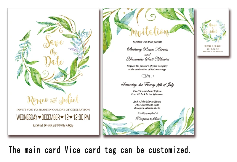  Customized Wedding Invitation Green Pocket Invitation - Set of 50 - 32861253046