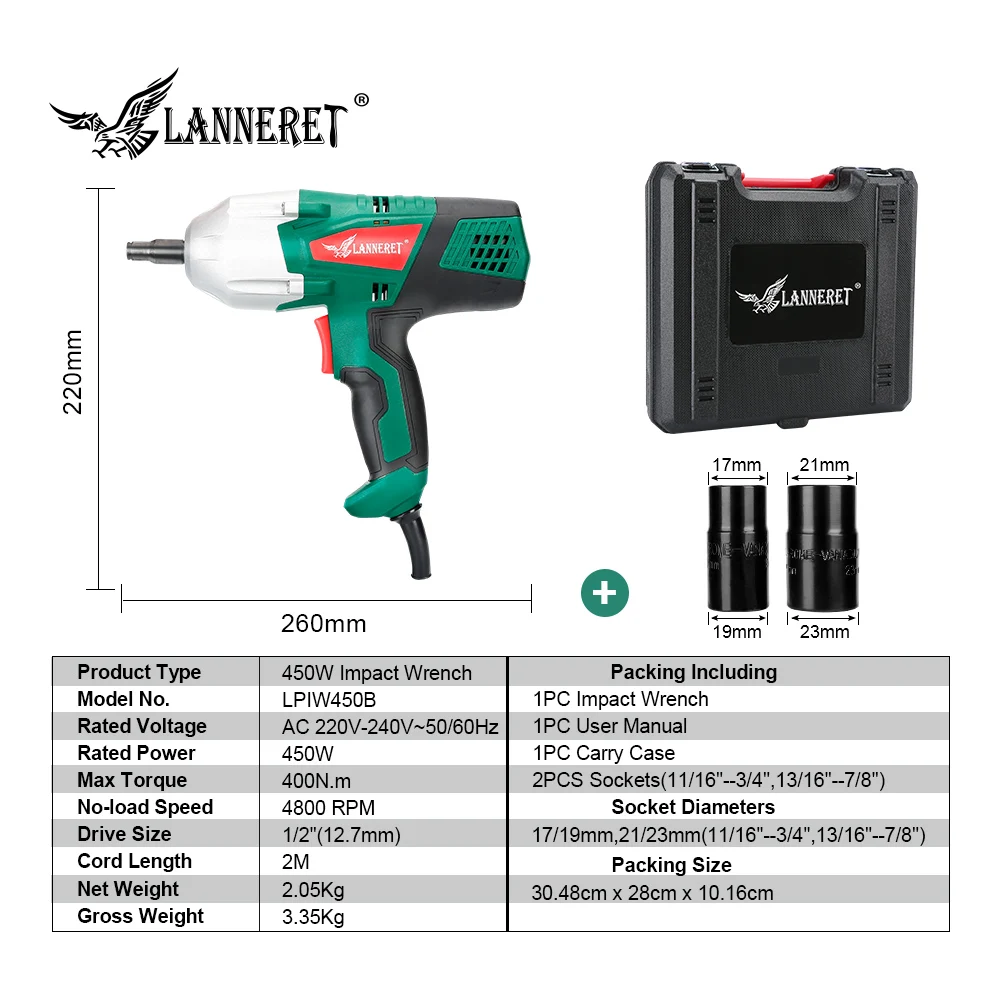 Skup LANNERET 450W klucz elektryczny przewodowy 1 2 \