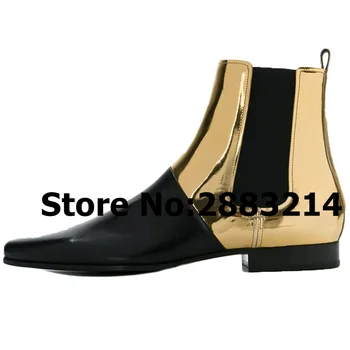 

Pointed Toe Genuine Leather Slip-on Men Rome Designed Chelsea Boots Black Gold Leather Casual Man Ankle Boots Shoes Wholesale