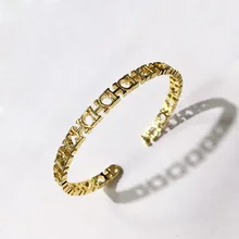 Модный открытый Браслет-манжета из меди с полыми буквами, дизайнерский золотой браслет для женщин, ювелирные изделия на запястье