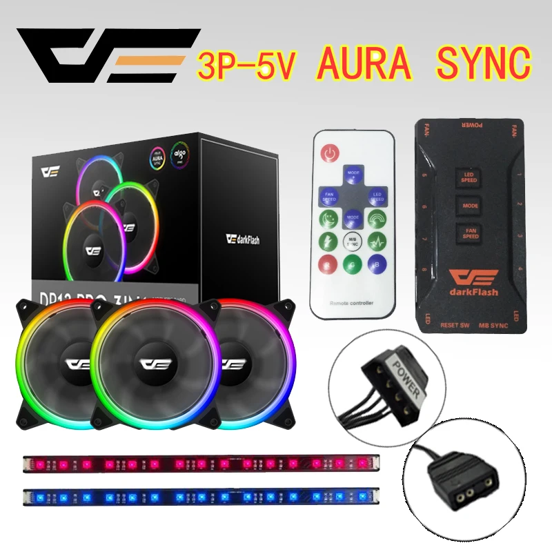 DarkFlash aigo DR12-Pro чехол для компьютера ПК Вентилятор 3 p-5 V Aura Sync кулер вентилятор RGB регулируемый светодиодный 120 мм тихий дистанционный Вентилятор охлаждения компьютера