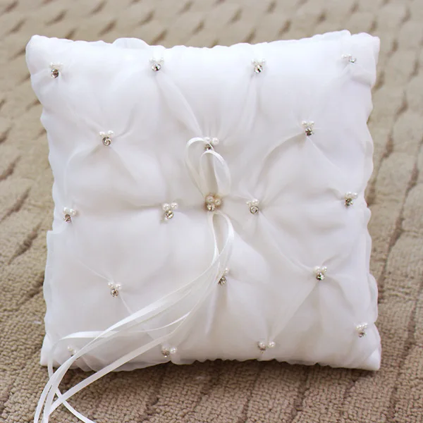 

Wedding Supplies Bling Beads Decoration & Ribbon Country Wedding Ring Pillow Cushion Bearer Lace Decor Bridal Products 21x21cm