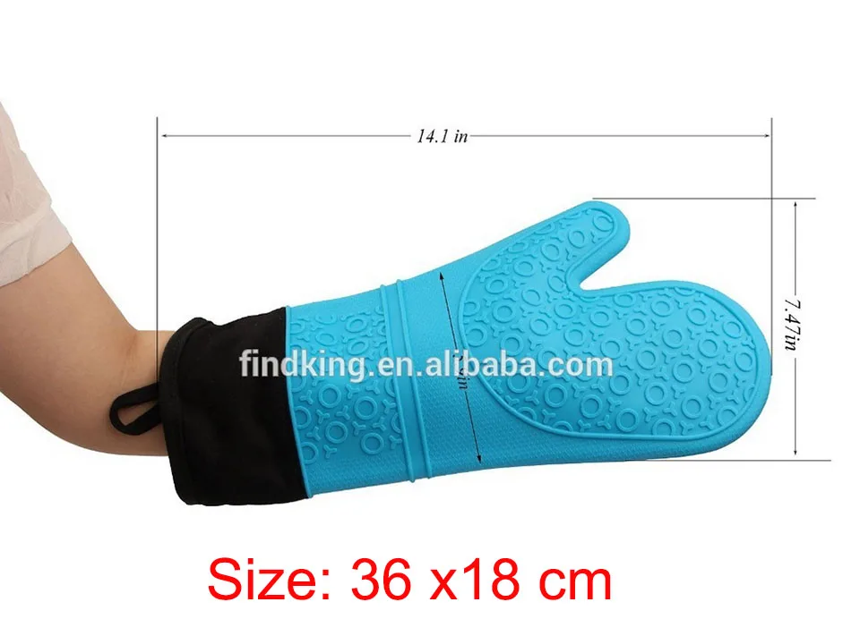 FINDKING 1 pcs Silicone Oven Mitt, Ideal Protection with Extra Long Thick Quilted Cotton Liner, Silicone BBQ Glove