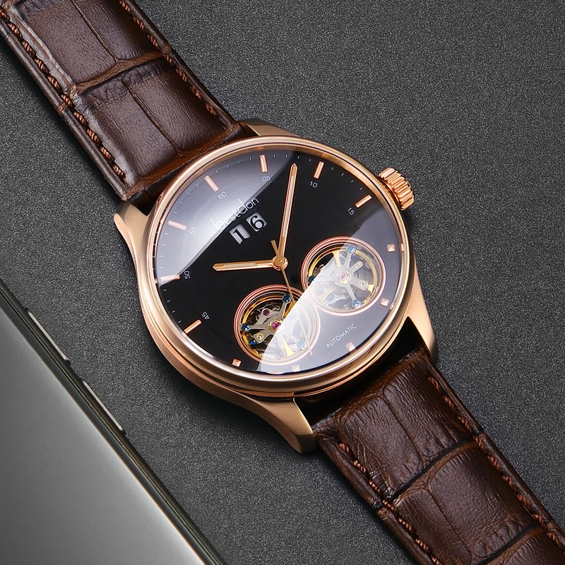 

Bestdon Automatic Mechanical Watch Men Double Tourbillion Men's Watches Luxury Brand Skeleton Watch sapphire montre homme 2019
