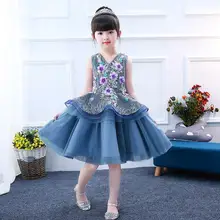 Горячая 3D в цветочек для девочек вечерние 2 Слои платье с вышивкой, платье подружки невесты для свадебной церемонии для девочек, платье принцессы, рождественское платье бальное платье Детская одежда