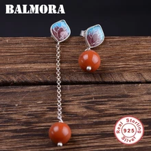BALMORA,, настоящее 925 пробы, серебряные лепестки и сердолик, серьги-гвоздики из бисера для женщин, стильные ювелирные изделия TRS31282