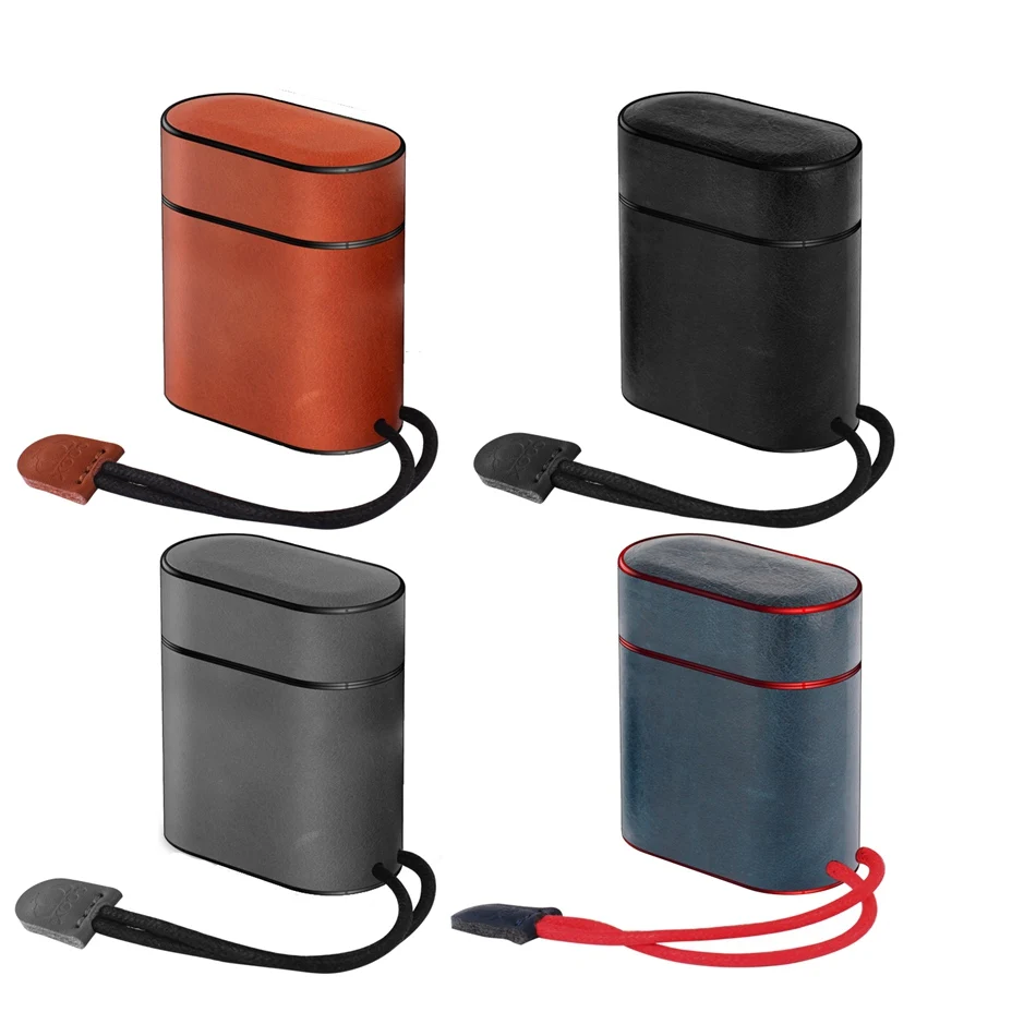 

For AirPods 2 Case Genuine Leather Bluetooth Wireless Earphone Protective Cover For Apple Airpods Charging Box with Waxed Twine