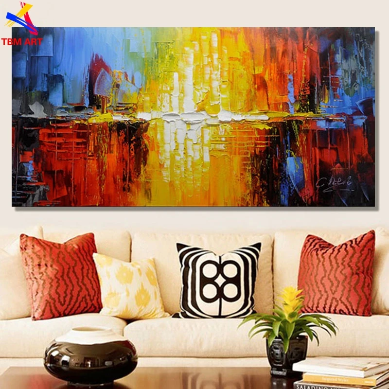 

Large Red Color Picture Hand painted Modern Abstract Oil Painting on Canvas for Living Room Wall Art Home Decoration Gift SL053