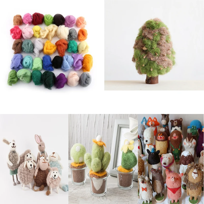 

20pcs/lot Multicolor Wool Felt Material DIY Needlework Crafts Accessories Wool Fibre Dyed For Needle Felting Hand Spinning S3043