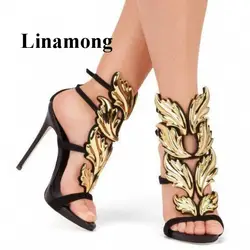 Пикантные однотонные сусальное золото моды Тонкий Высокий каблук Женская обувь с открытым носком высокое качество нормальный Размеры